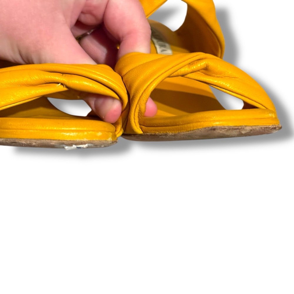 Aquazzura Twist Leather Slip On Mule Sandals Heels in Tuscan Sun Sz EU 37 / US 7 - Picture 6 of 11